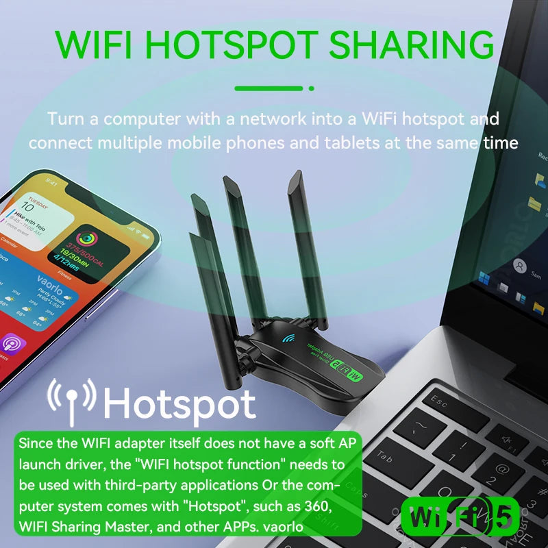 1200Mbps Dual-Band WiFi USB 3.0 Adapter (2.4G/5GHz)