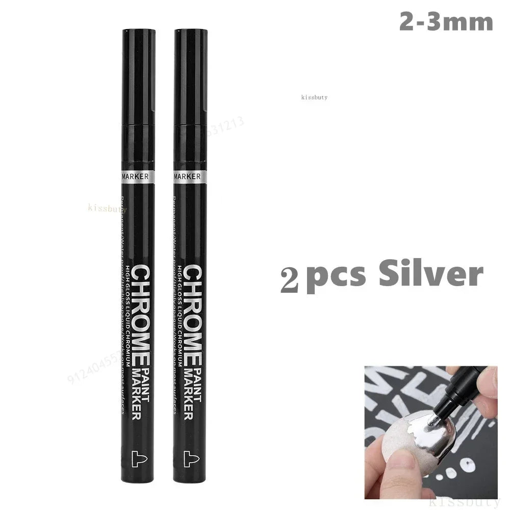 Chrome Mirror Marker Pens – 2mm Reflective Silver & Gold Paint Markers for Car Styling, Art & DIY Crafts (1, 2 or 3-Pack)