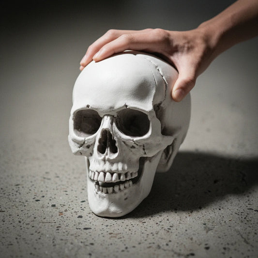 Realistic Plastic Skull Head – Hand-Painted Halloween Prop for Haunted House, Garden & Party Decor