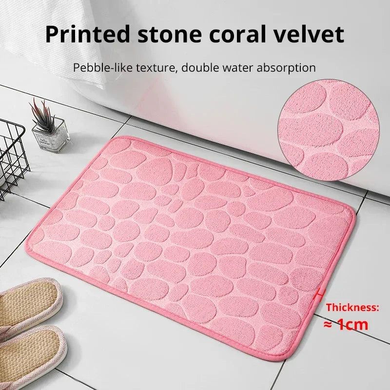 1PC Memory Foam Velvet Carpet Embossed Non-Slip Mat for Bathroom Living Room Cobblestone Floor Home Decorative Rug