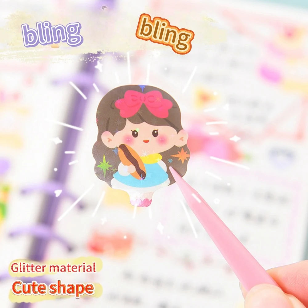 Korean Aesthetic Laser Cartoon Stickers – Cute Holographic Diary & Scrapbooking Stickers, Waterproof & Reusable (20, 60, 100 