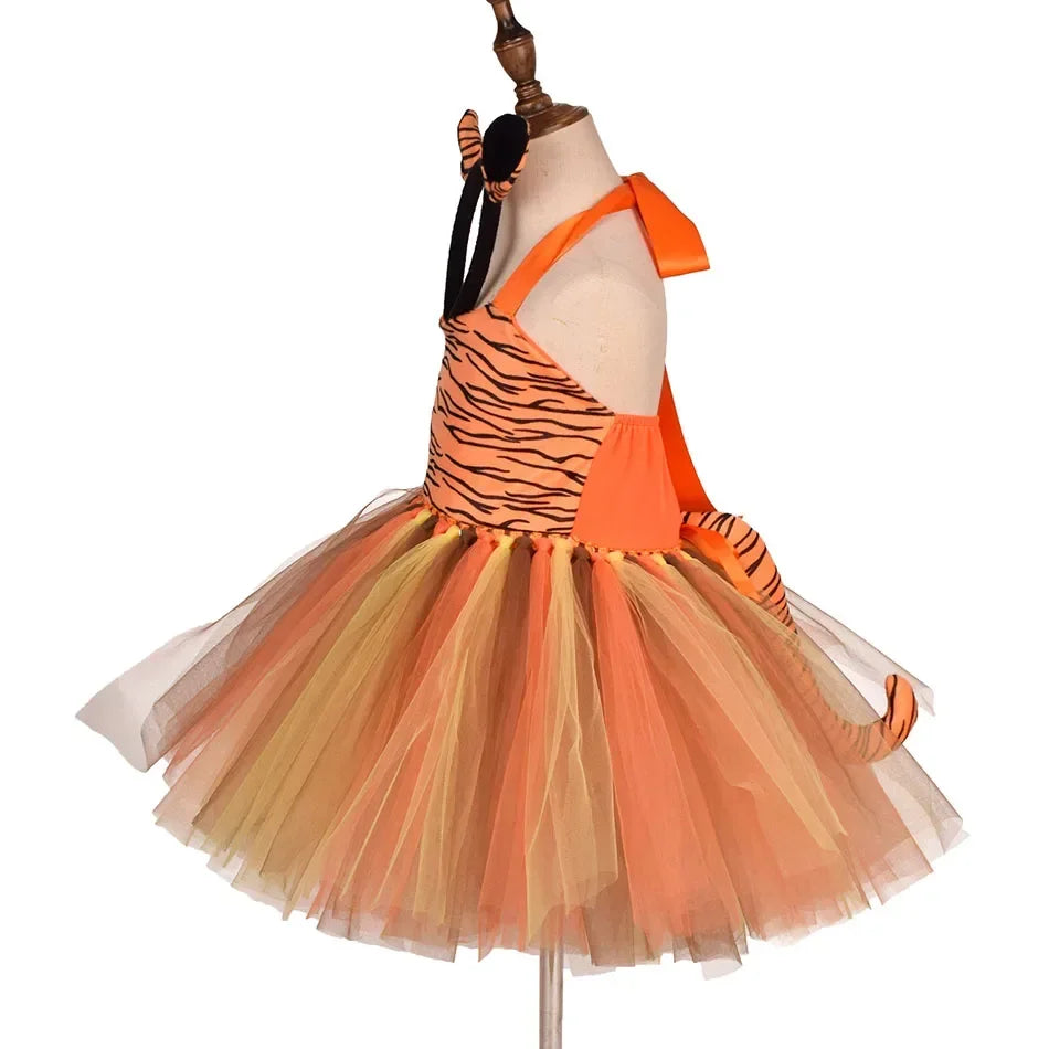 Girls’ Animal Print Tutu Costume Dress – Forest Theme Halloween Cosplay & Dance Performance Set for Kids