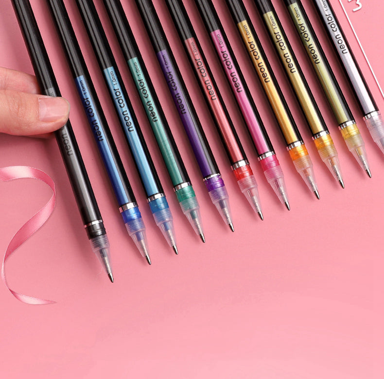 Kissbuty Glitter, Metallic, Pastel & Highlighter Gel Pens – 1.0mm Coloring Pens with Refills for Journaling, Art & Adult Colouring Books (12pcs)
