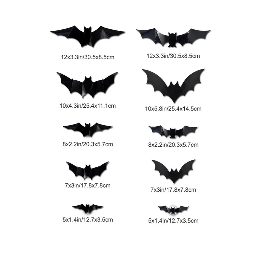 3D LED Bat Wall Decal Night Lights – 12 or 24pc Stereoscopic Bat Stickers for Halloween Party & Festival Decoration