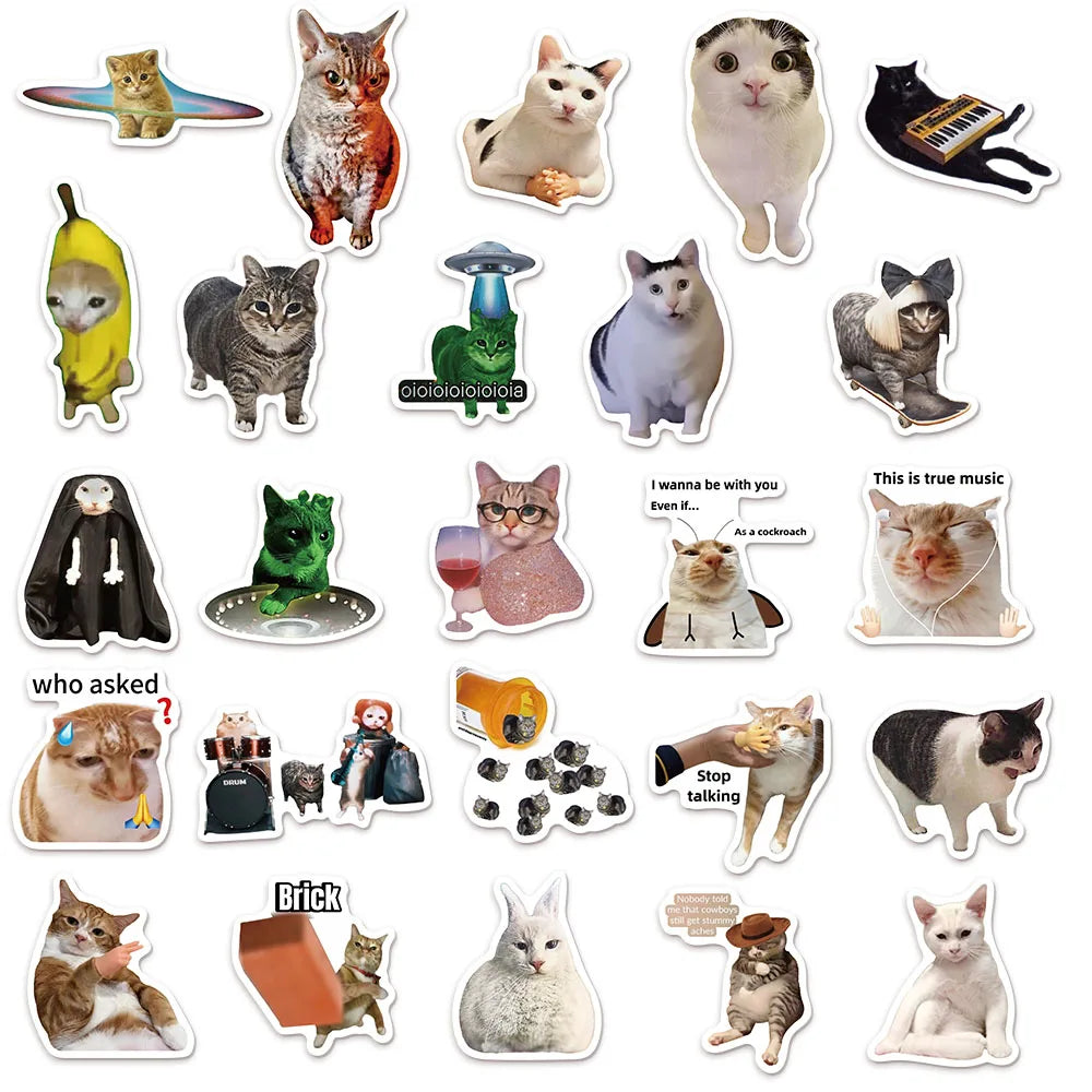 Funny Cat Meme Graffiti Stickers – 50 or 100pcs DIY Decals for Water Bottles, Skateboards & Toys