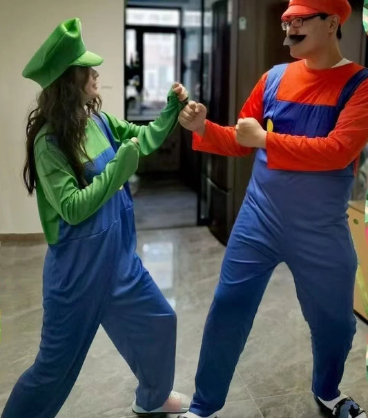Super Luigi Bros Cosplay Costume Set – Jumpsuit with Hat & Beard for Adults