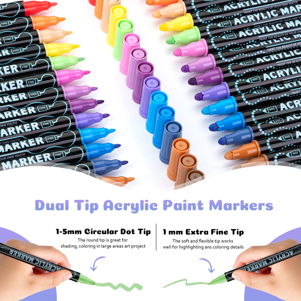 Dual Tip Acrylic Paint Pens – Multi-Surface Markers for Wood, Canvas, Stone, Rock, Glass & Ceramic DIY Crafts (12, 24, 36 or 