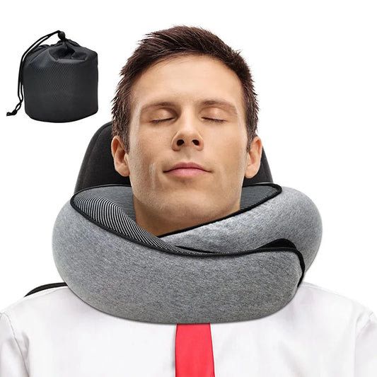 Travel Neck Pillow Memory Foam U-shaped Pillow Snail Style Travel Neck Support Portable Adjustable Soft Noon Break Sleep Pill