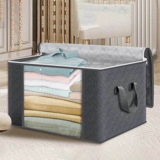 Storage Set | Foldable Clothes Organizer Bags with Clear Window Sturdy Handle | For Wardrobe Dorm Pillow Bedding Clothes Blan
