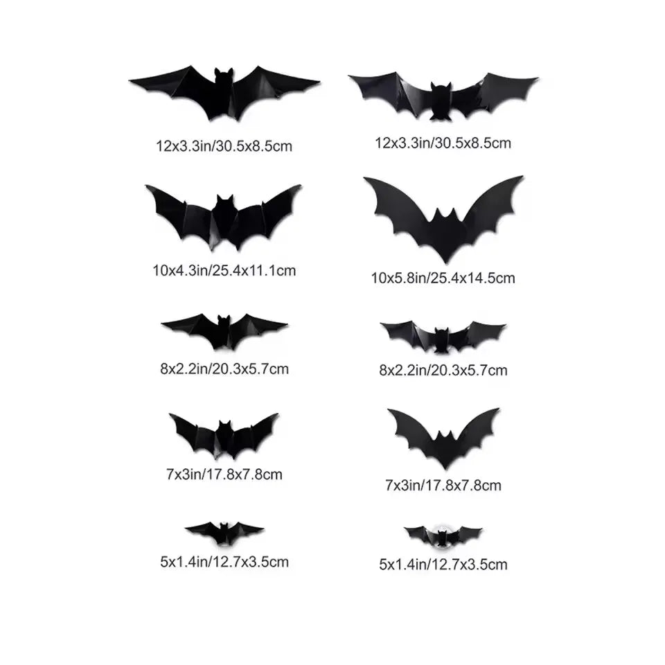 3D LED Bat Wall Decal Night Lights – 12 or 24pc Stereoscopic Bat Stickers for Halloween Party & Festival Decoration