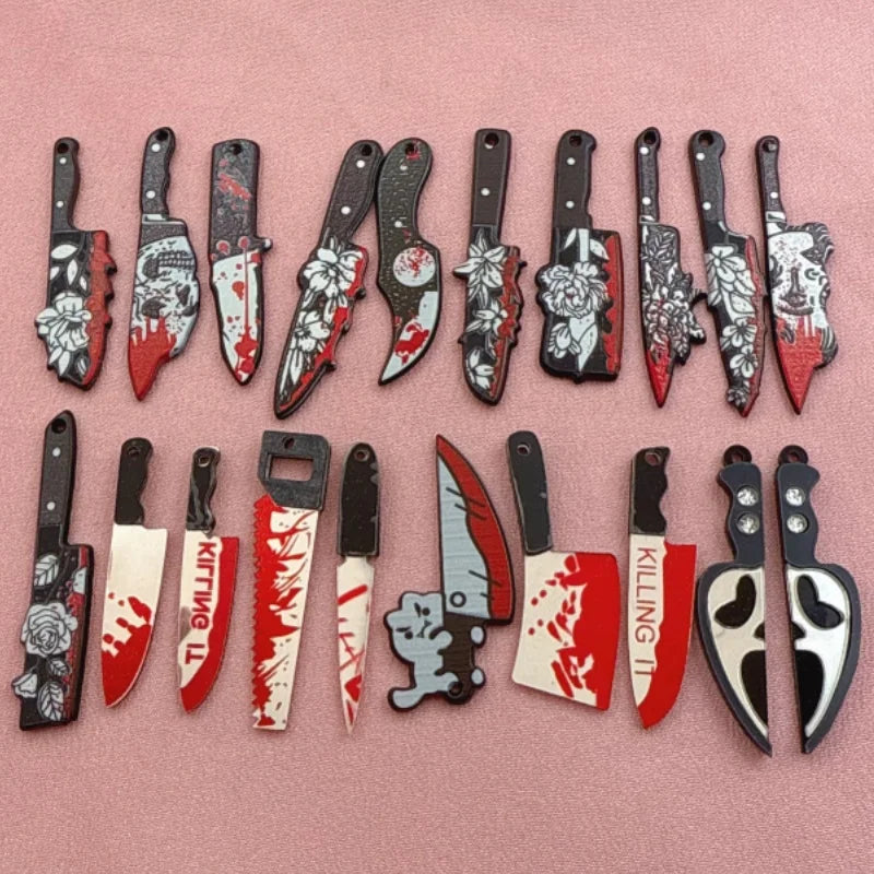 12pcs Acrylic Halloween Sword & Knife Charm Set – DIY Earrings, Necklace & Keychain Pendants