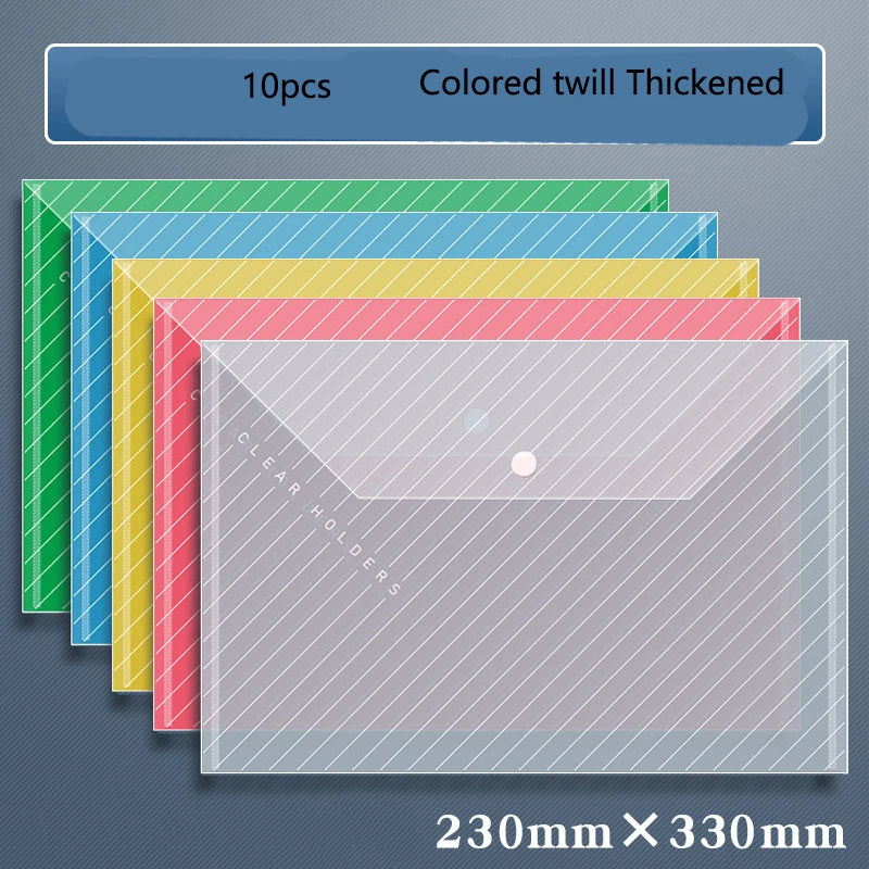 A4 Colourful Twill File Bags – Thickened Waterproof Snap-Close PP Storage Bags for Documents, Test Papers & Books (10 or 20-P