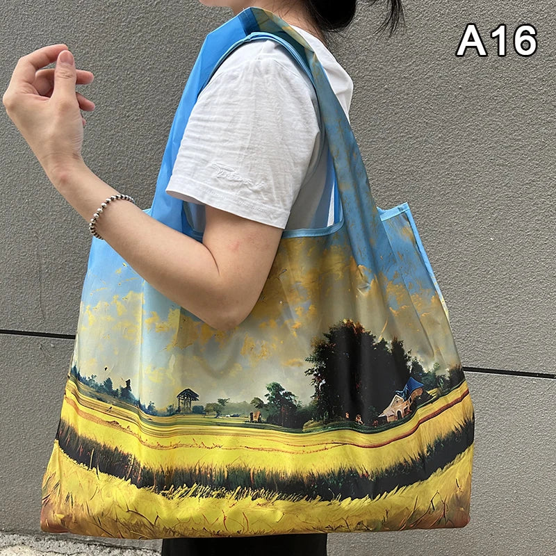 Foldable Nylon Shopping Tote Bag – Reusable Grocery & Travel Shoulder Bag