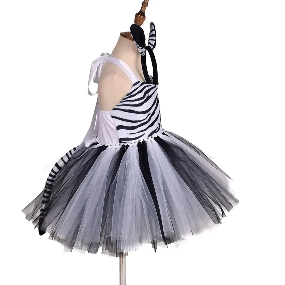 Girls’ Animal Print Tutu Costume Dress – Forest Theme Halloween Cosplay & Dance Performance Set for Kids