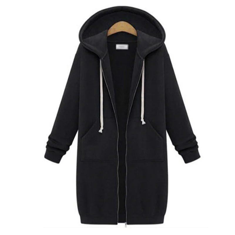 2024 Women's Autumn Winter ThickenHoodies Parkas Loose Hooded Jackets Zipper Pocket Maxi Size Sweatshirt Sports Dresses Outwe