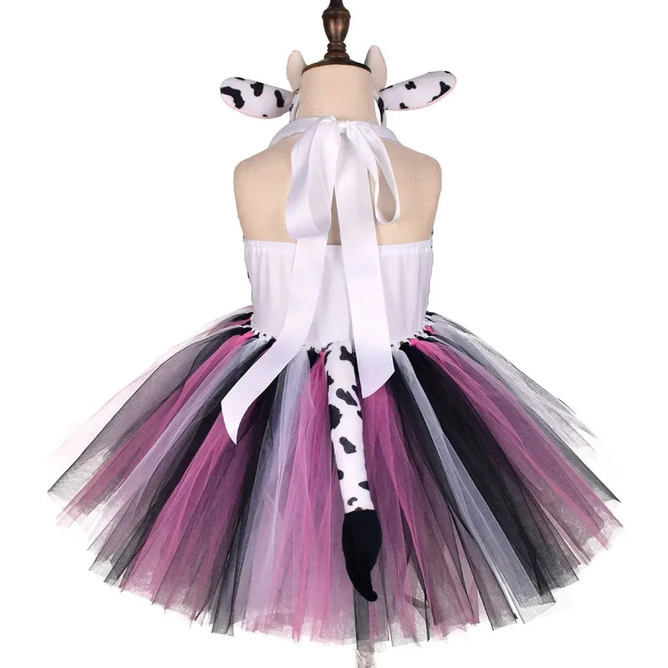 Girls’ Animal Print Tutu Costume Dress – Forest Theme Halloween Cosplay & Dance Performance Set for Kids
