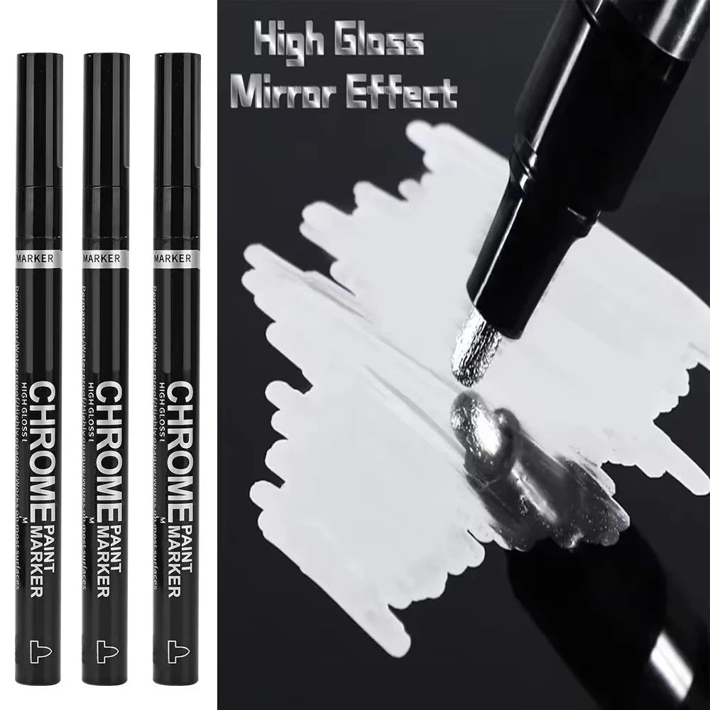 Chrome Mirror Paint Markers – Metallic Gold & Silver Liquid Ink Pens for Glass, Rock, Ceramic & Metal (1–5pcs, 2mm Nib)