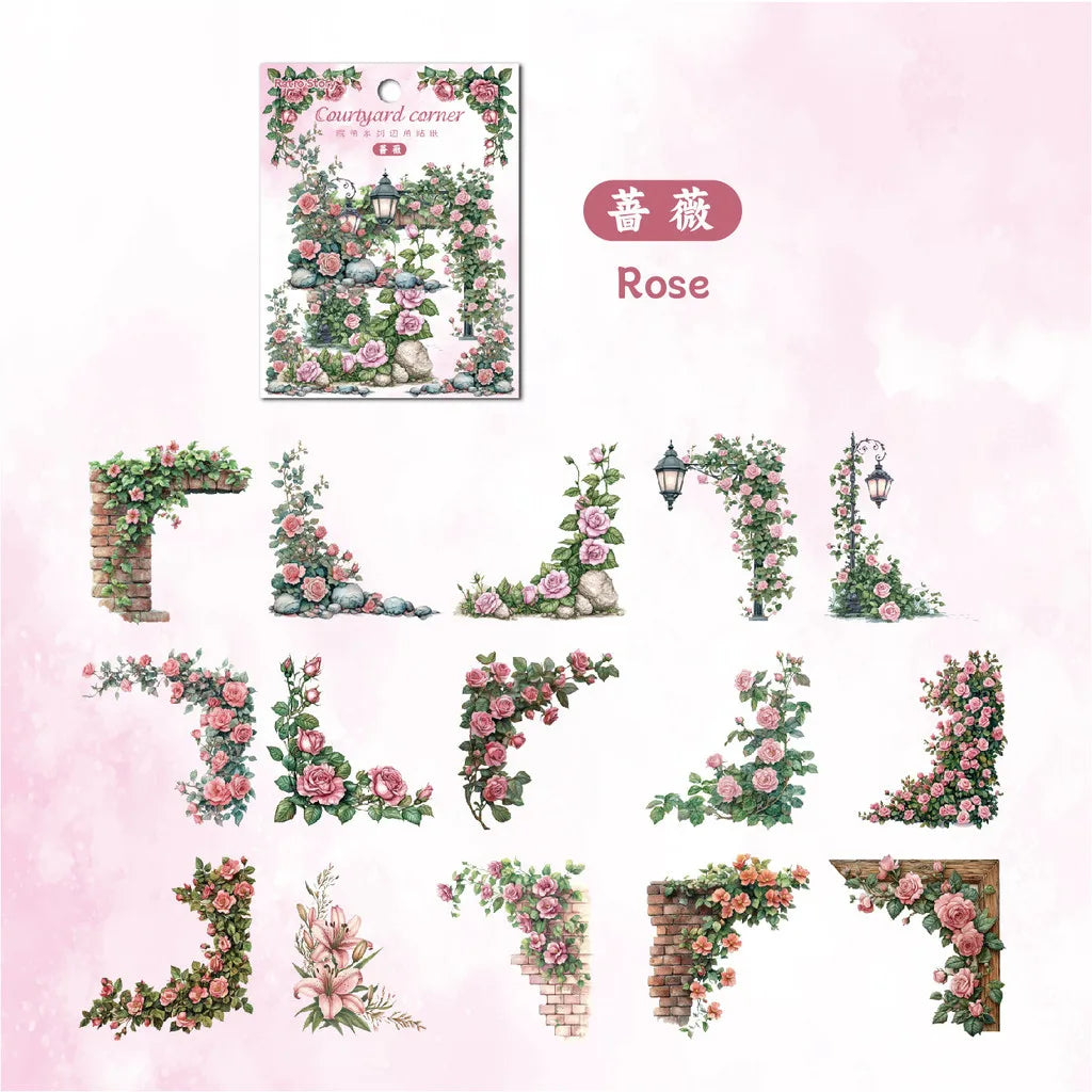 Flower Corner PET Stickers – 30pcs Decorative Floral Sticker Pack for Diary, Scrapbooking, Junk Journal & Album Decoration (6