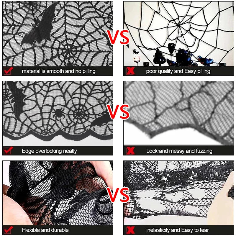 Halloween Lace Tablecloth – Bat & Skull Net Pattern for Party & Haunted House Decor