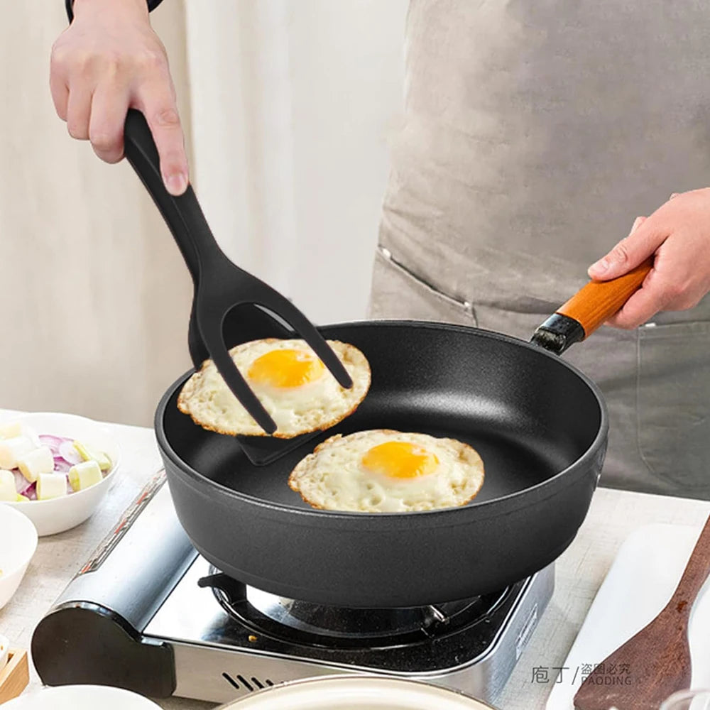 2 in 1 Grip Flip Spatula Clamp Egg Pancake Fish French Toast Omelette Making Non Stick Home Kitchen Cooking Turner Tool