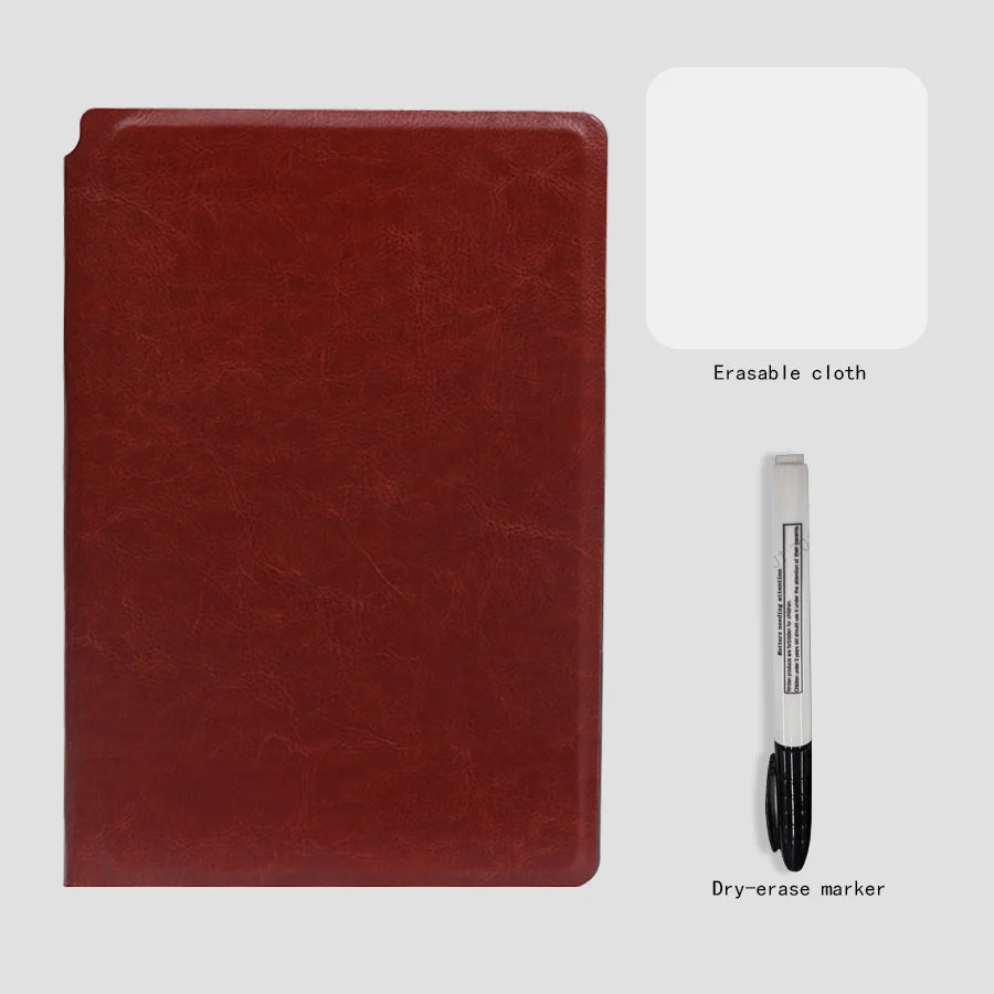 A5 Reusable Whiteboard Notebook Set – Leather Weekly Planner & Memo Pad with Whiteboard Pen & Erasing Cloth (6 Colours)