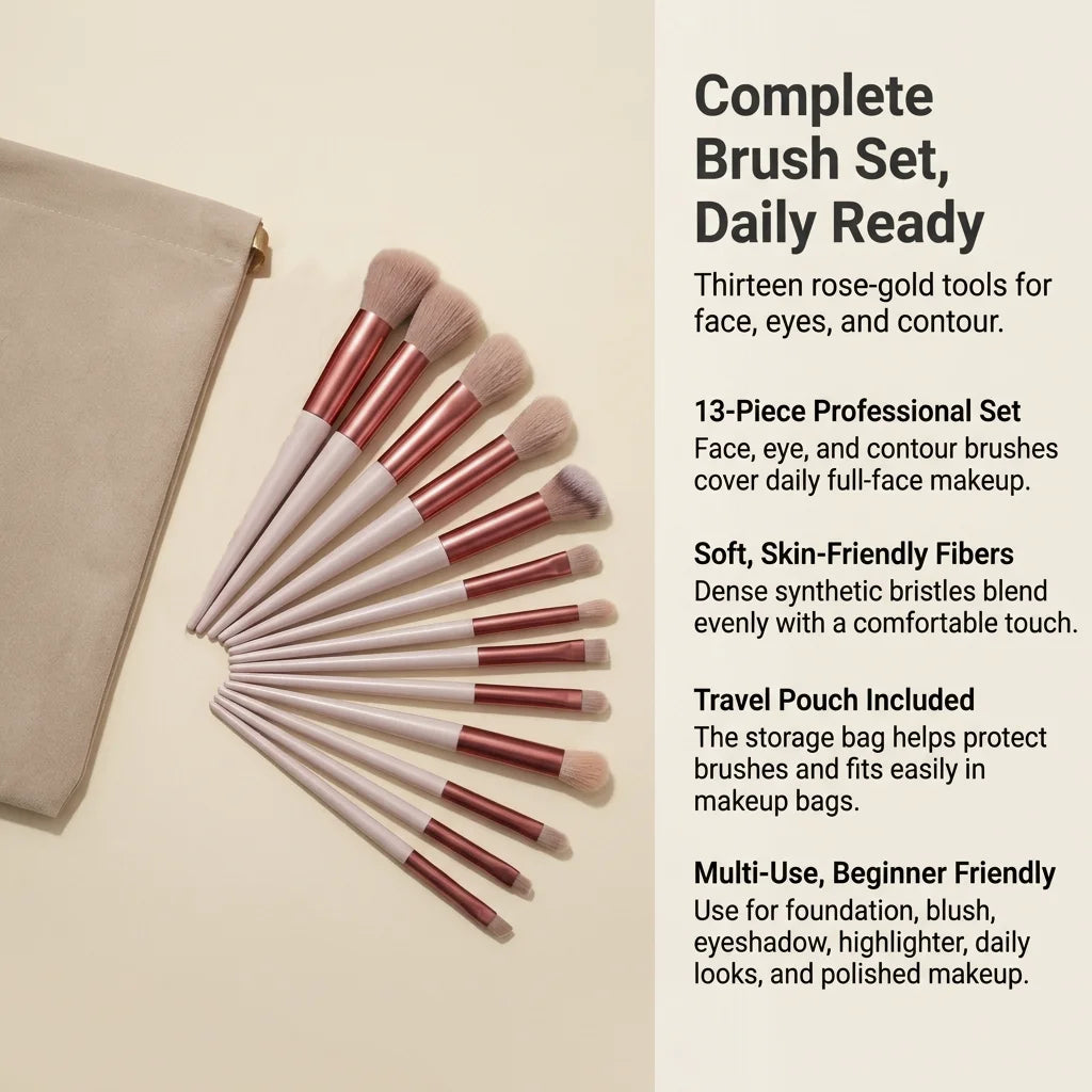 13-Piece Makeup Brush Set – Eye Shadow, Foundation & Blending Brushes