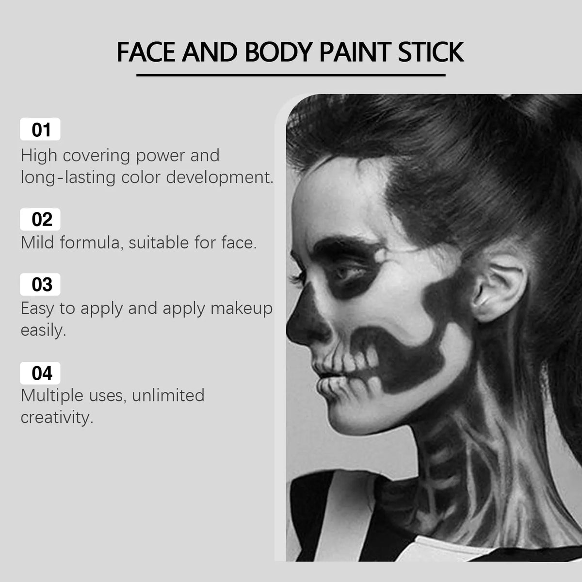Halloween Black & White Face & Body Paint Kit – Waterproof Full-Coverage Clown & Joker Makeup Set