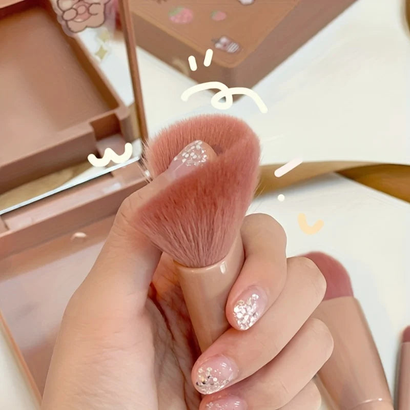 5-Piece Portable Travel Makeup Brush Set with Mirror – Compact Beauty Kit