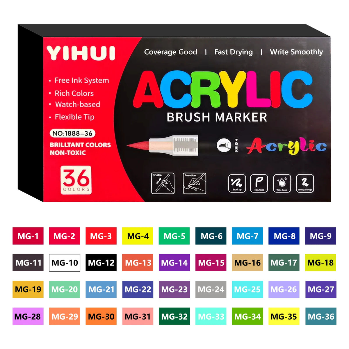 Brush Tip Acrylic Paint Markers – Flexible Paint Pens for Rock, Wood, Stone & Glass DIY Crafts (12, 24, 36, 48 or 60 Colours)