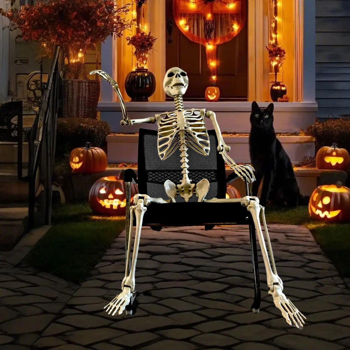 Life-Size Posable Halloween Skeleton Prop – 90cm ABS Skull Decoration for Haunted House, Yard & Outdoor Scenes