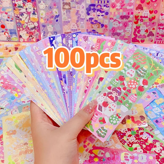 Kawaii Holographic Sticker Strips – Cute Aesthetic Laser Stickers for Diary, Scrapbooking, Laptop & Desk Decoration (1, 20, 6