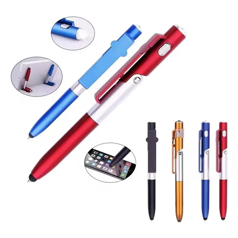 4-in-1 Multifunction Ballpoint Pen Stylus – Touchscreen Stylus, Flashlight & Tablet Stand in One (Green, Orange, Black or Blu