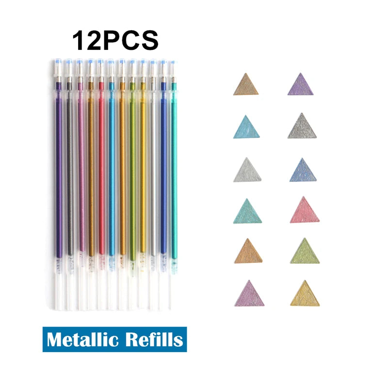 Kissbuty Glitter, Metallic, Pastel & Highlighter Gel Pens – 1.0mm Coloring Pens with Refills for Journaling, Art & Adult Colouring Books (12pcs)