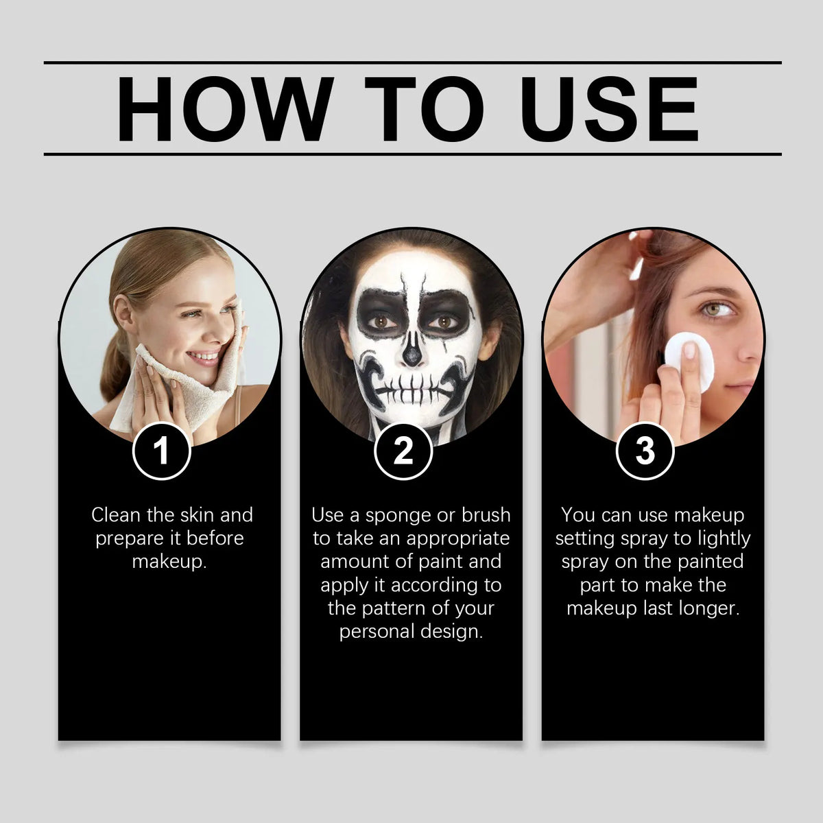 Halloween Black & White Face & Body Paint Kit – Waterproof Full-Coverage Clown & Joker Makeup Set