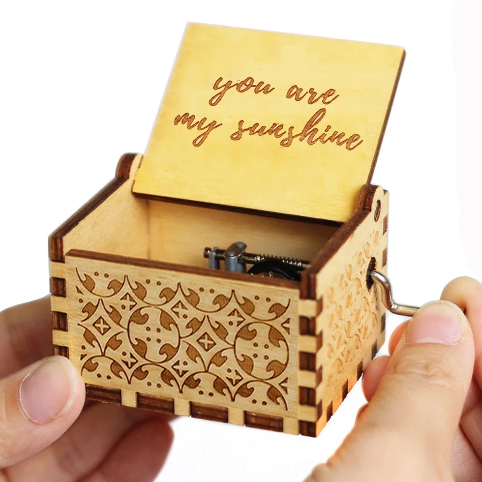 Antique Carved Wooden Hand Crank Music Box – Extended Song Collection with Halloween & Classic Themes