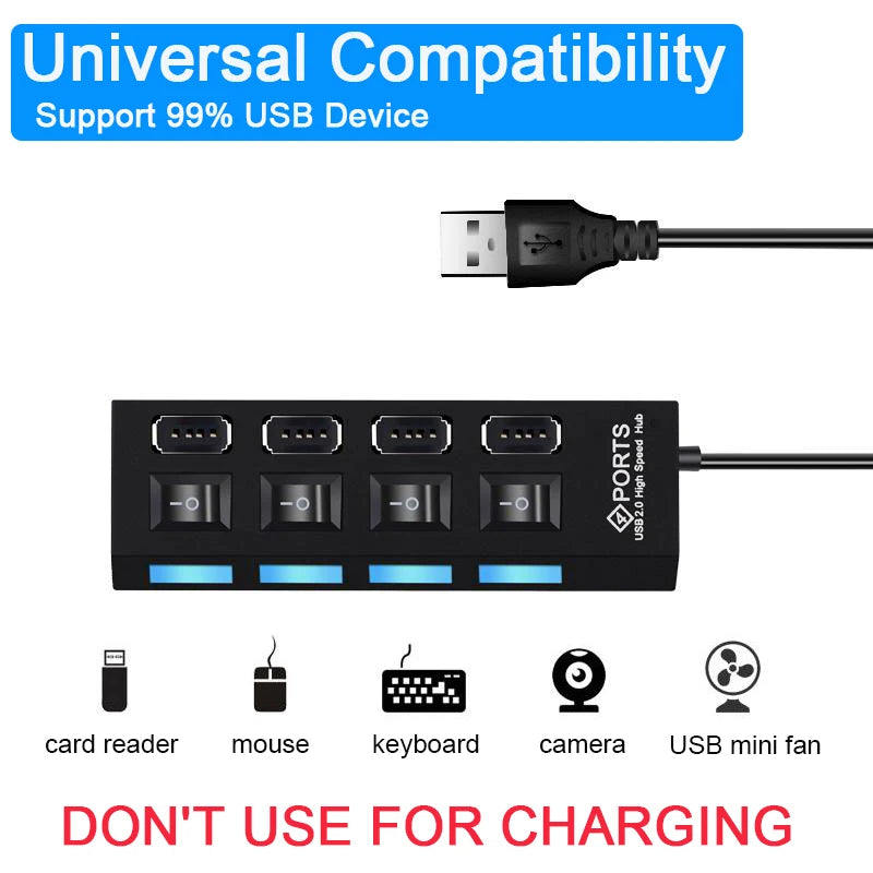 4/7-Port USB 2.0 Hub with Individual LED Switches