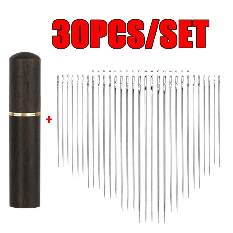 30pcs Self-Threading Sewing Needles — Stainless Steel Easy-Thread Hand Sewing & Embroidery Set