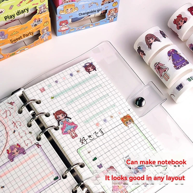 Princess Dress-Up Washi Tape – Cute Cartoon Character Clothes Decoration Tape for Kids’ Journals, Handbooks & Scrapbooks (1 B