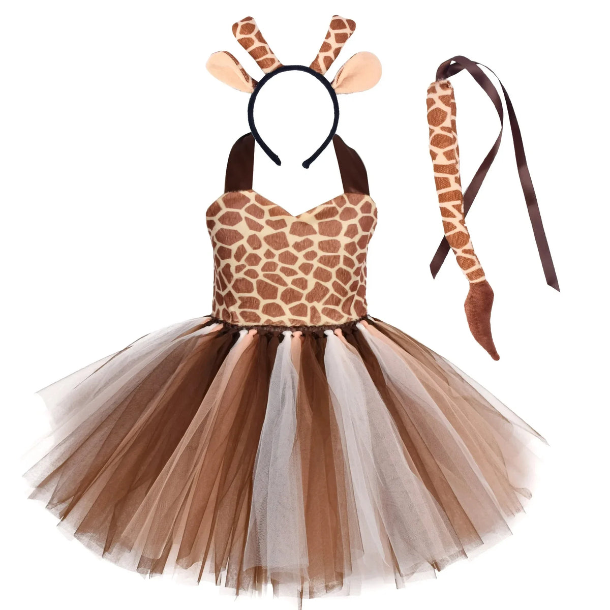 Girls’ Animal Print Tutu Costume Dress – Forest Theme Halloween Cosplay & Dance Performance Set for Kids
