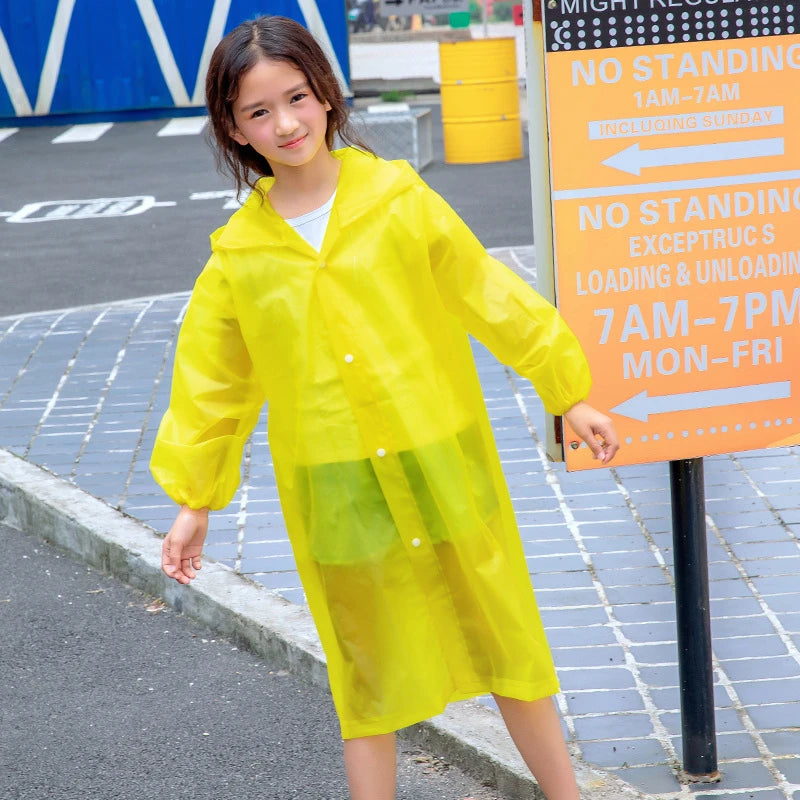 Kids Student Hooded Jacket Children Girl Boy Rain Coat Poncho Raincoat Cover Long Transparent Rainwear Waterproof Hooded