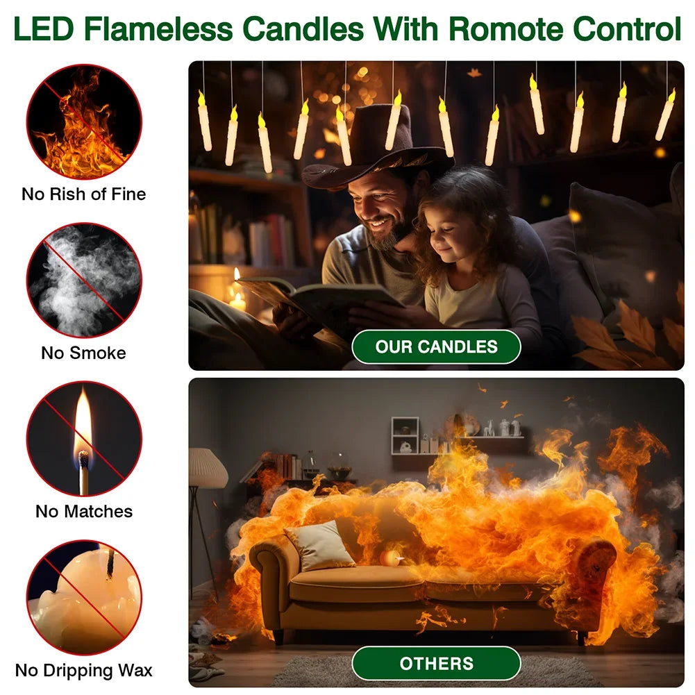LED Floating Candles with Magic Wand Remote – Flameless Hanging Taper Candles for Halloween, Parties & Home Decor