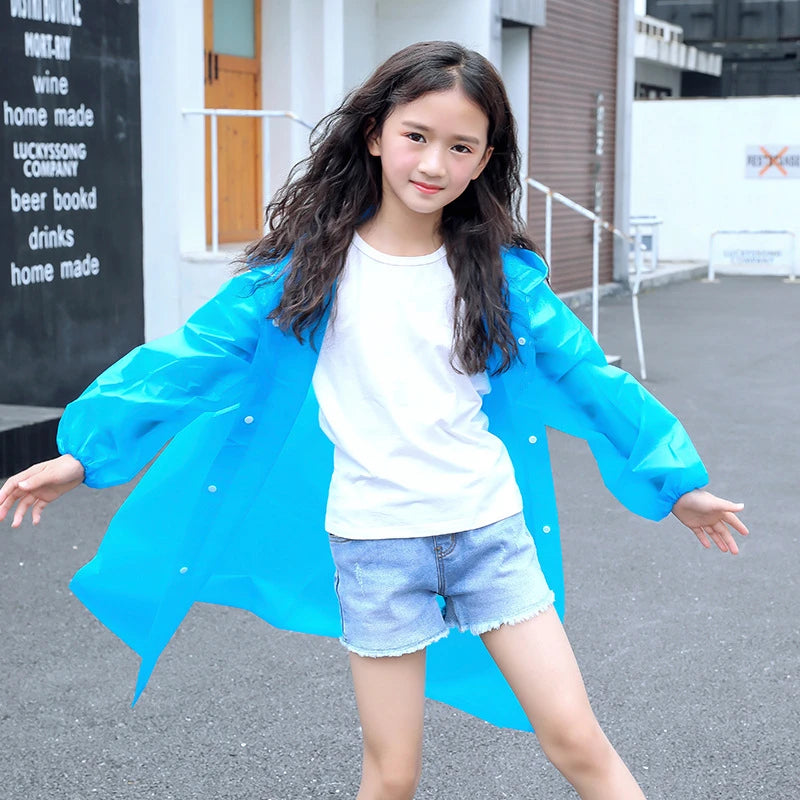 Kids Student Hooded Jacket Children Girl Boy Rain Coat Poncho Raincoat Cover Long Transparent Rainwear Waterproof Hooded