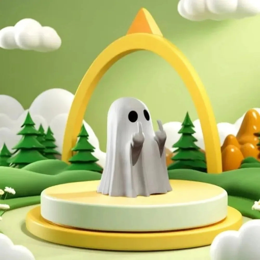 1 PCSCute Ghost Resin Statue With Middle Finger Spooky Halloween Decor For Shelf Mantel Coffee Table Display Home Party Ornam