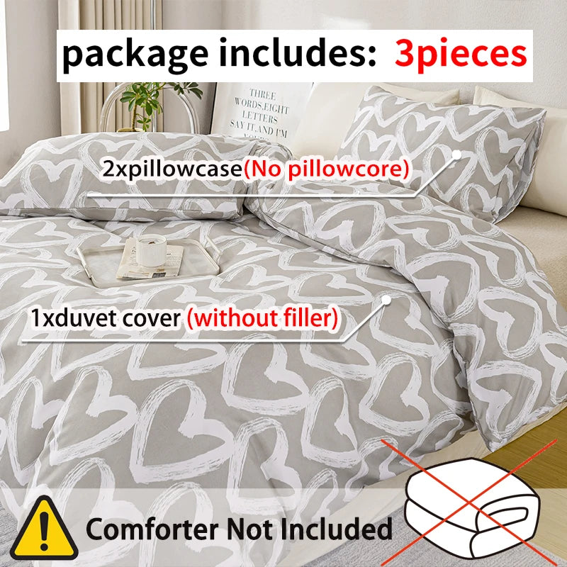 3pcs/set Heart Print Duvet Cover Set - Blue & Gray(1 Duvet Cover & 2 Pillowcase?Soft And Skin-Friendly Duvet Cover Bedding Se