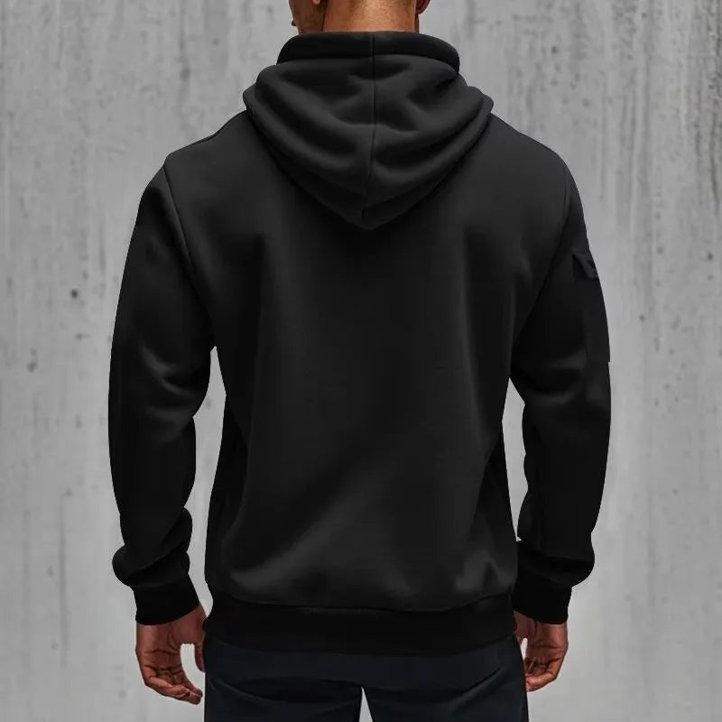 Men's Fashion Casual Hoodie Multi-pocket Sports Long-sleeve Sweatshirt Up Down Print Warm Half Zip Hooded Fitness Pullover Go