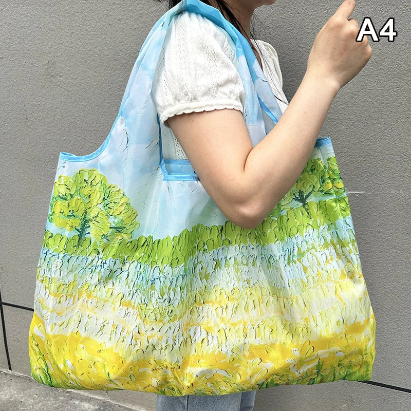 Foldable Nylon Shopping Tote Bag – Reusable Grocery & Travel Shoulder Bag