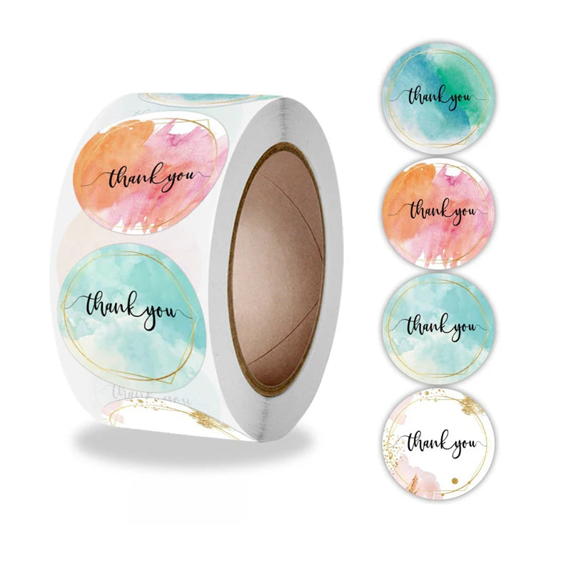 "Thank You" Round Stickers – 1 inch Envelope Seal Labels for Packaging, Weddings, Party Favours & Handmade Gifts (50–500pcs, Multiple Designs)