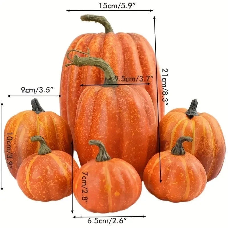 7pcs Artificial Foam Pumpkin Set – Fake Orange Pumpkins for Halloween, Harvest & Fall Table Decor