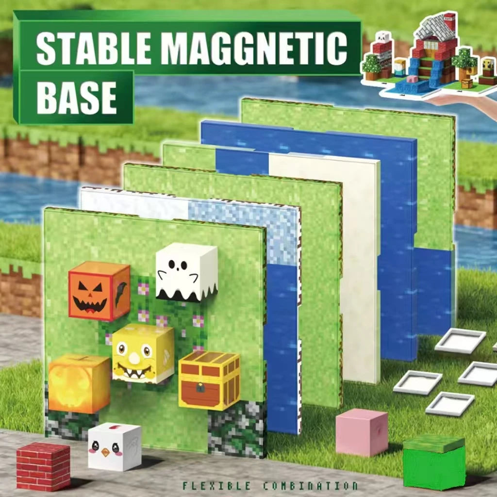 Magnetic Interlocking Base Plates for Pixel Blocks – 6 Scene Styles, 1pc or 5pc Sets