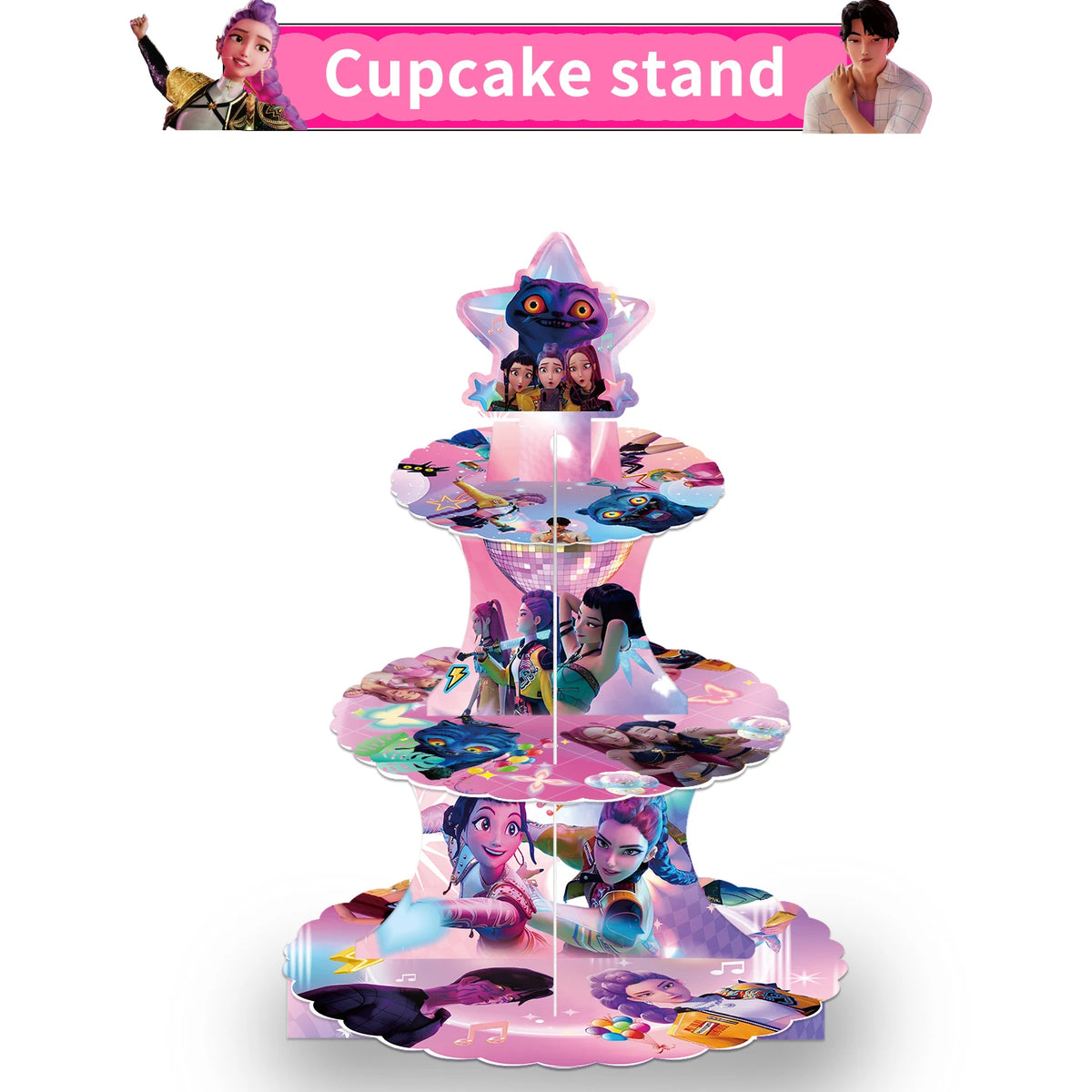 Demon Hunters 3-Tier Cake Stand – Kawaii Cartoon Halloween Party Decoration & Dessert Table Display (30cm, Red)
